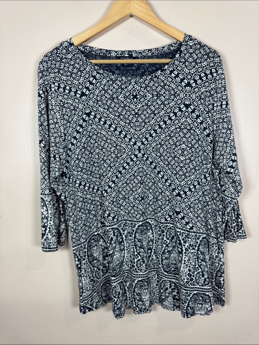 Lucky Brand Womens Plus Size Printed Long Sleeve Top 1X Paisley Boho